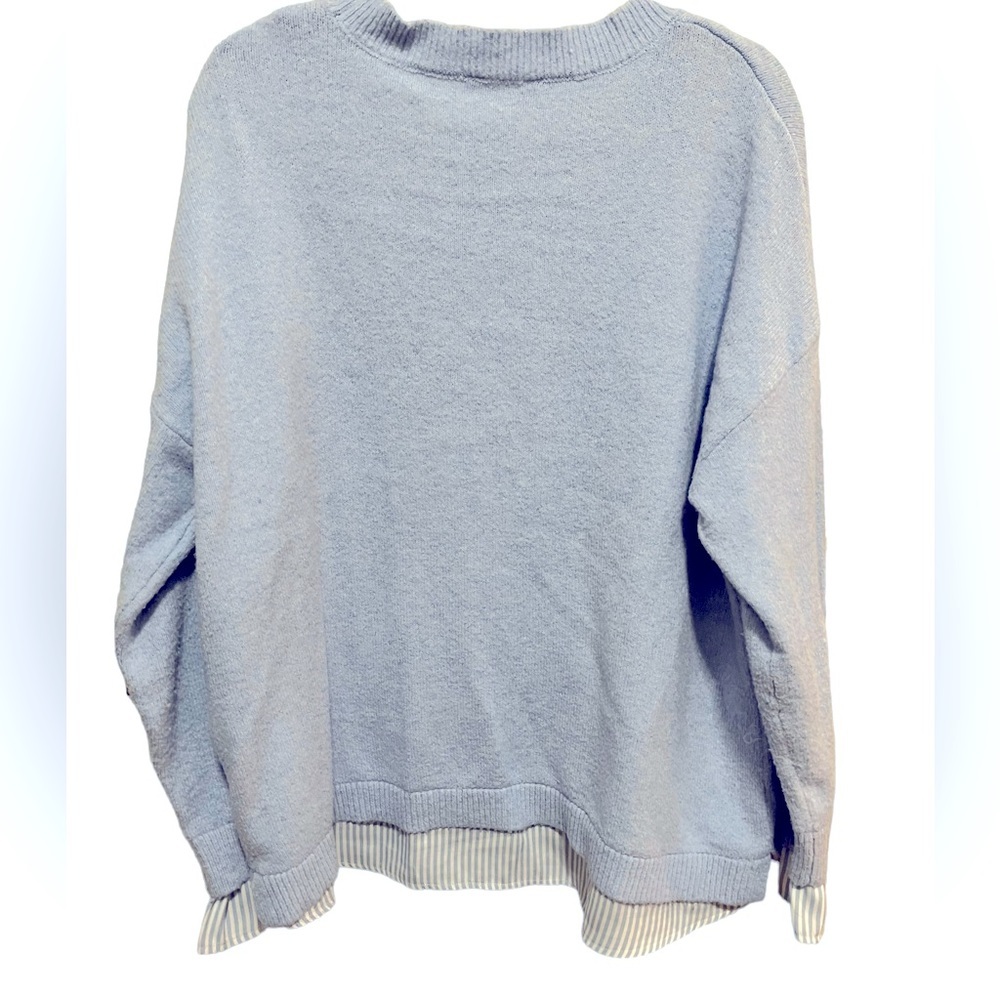 Time and Tru - Light Blue crew neck sweater with “shirt trimming” in blue/white - Picture 3 of 3